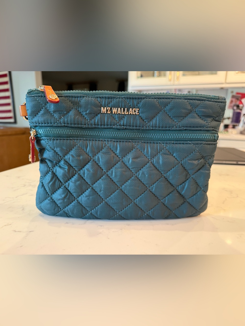 MZ Wallace Teal Quilted Nylon Cosmetic Case